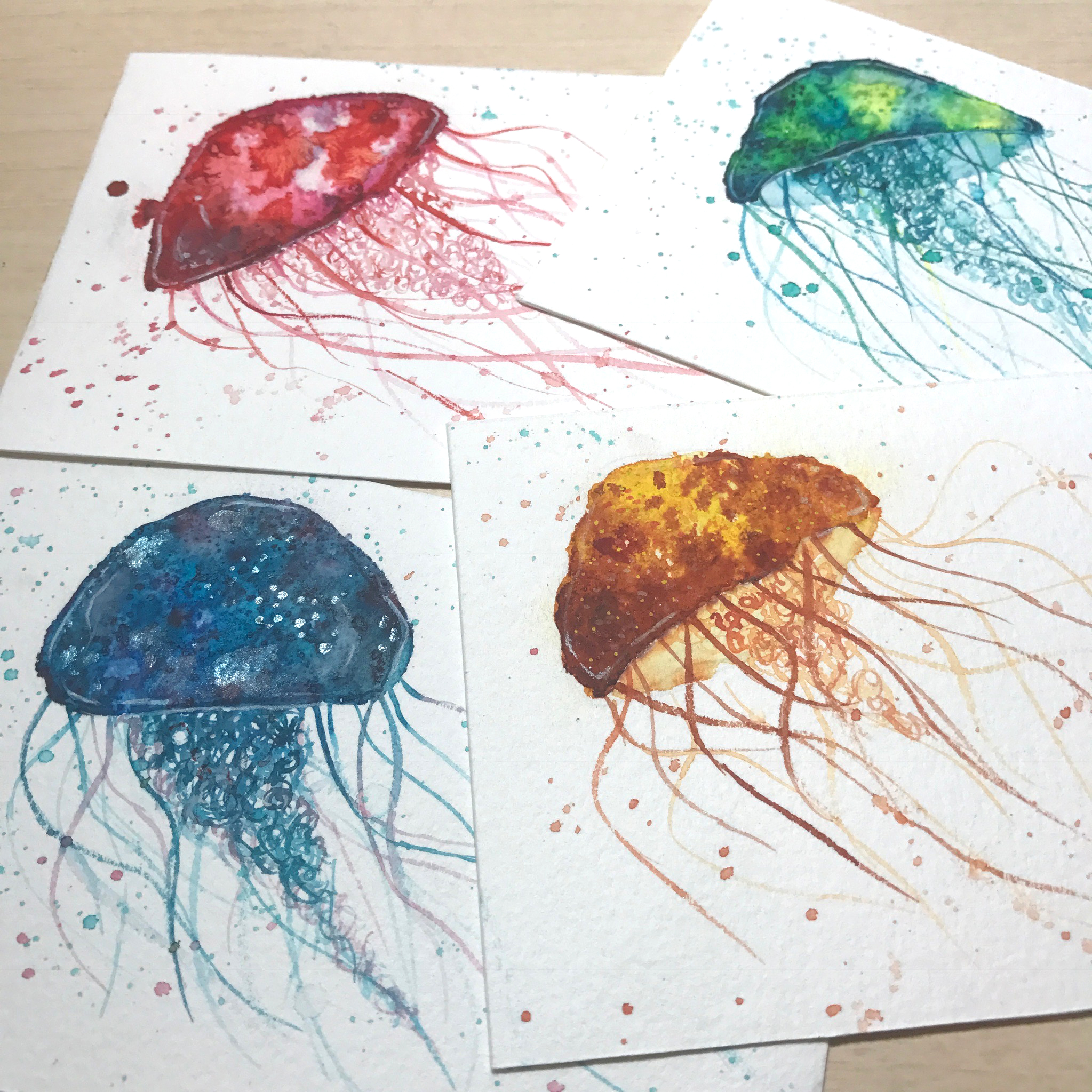 jellyfish, illustration, watercolor, experiment
